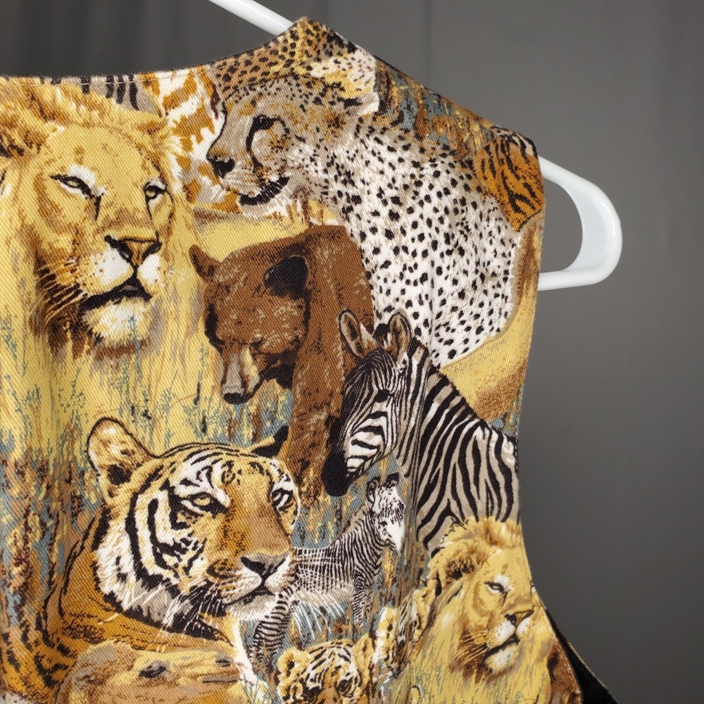 Vtg Toscano Jungle Animals Vest Women XL Cotton Twill Button V-Neck Safari Zoo - Picture 4 of 8